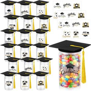 Arrowbash 18 Set Graduation Candy Jar Bulk Class of 2026 Graduation Party Favors Grad Gift 6.8oz Candy Containers Boxes with Cap Sticker for Guests School Party(Yellow,Classic Style)