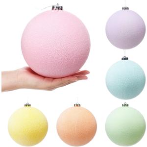 Gejoy 6 Pcs Oversized Christmas Tree Balls 5.9'' Extra Large Pastel Christmas Bulbs Ornaments Large Flocked Xmas Tree Balls Shatterproof Pastel Xmas Decorations Macaron Candy Land Hanging Ornaments (Frosted)