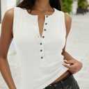 Cicy Bell Womens Henley Tank Tops Slim Fit Summer Casual Sleeveless T Shirts Going Out Ribbed Basic Tee Tops (White, L)