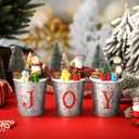 3 Pcs Christmas Joy Table Decorations Vintage Tin Buckets Small Xmas Tree Indoor Mini Artificial Trees Plants with Santa Snowman Desk Decor for Tabletop Centerpiece Office, 7.08 x 3.93 Inch
