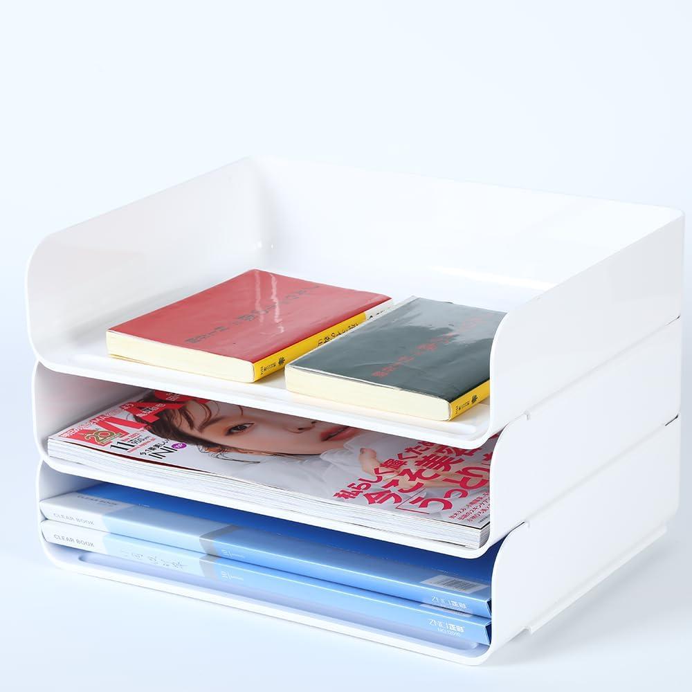 3 Tiers Stackable A4 Paper Trays, Office Desk File Holder, Tidy File Document Letter Book Paper Organizer (3 Tiers,White)