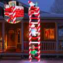 Joliyoou 10FT Christmas Inflatable Decoration, Giant Lighted Ladder to Chimney Climbed with Reindeer Santa Snowman, Xmas Blowups with C7 String Lights for Winter Holiday Roofs Decor
