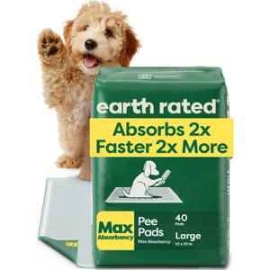 Earth Rated 40 Puppy Pads, Max Absorbency Pee Pads for Dogs, Regular (L) | Max Absorbency,Absorbs 2X Faster & 2X More, Leak Prevention, Potty Training, Fragrance-Free, Unscented