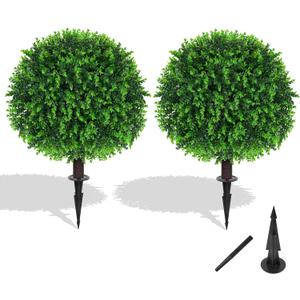 Grooy Artificial Topiary Tree with Eucalyptus, Set of 2 Artificial Shrub Bushes with Ground Spike, Fake Evergreen Tree for Porch, Artificial Plants for Outdoor Planters Indoor UV Resistant