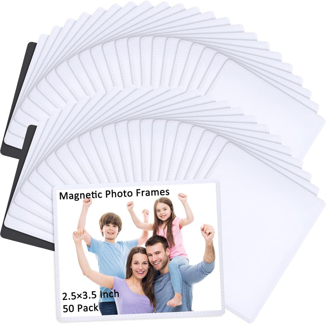 Yunsailing 50 Pack Magnetic Photo Frames 2.5 x 3.5 inch Magnetic Picture Frames for Refrigerator White Magnet with Clear Pockets for Fridge Refrigerator Kitchen Office Cabinet Display Wall