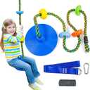 Columpio de rbol para nios, cuerda de escalada con plataformas, juego de asiento de columpio de disco, accesorios para patio de juegos al aire libre para nios, incluye mosquetn, correa de rbol de (Azul)