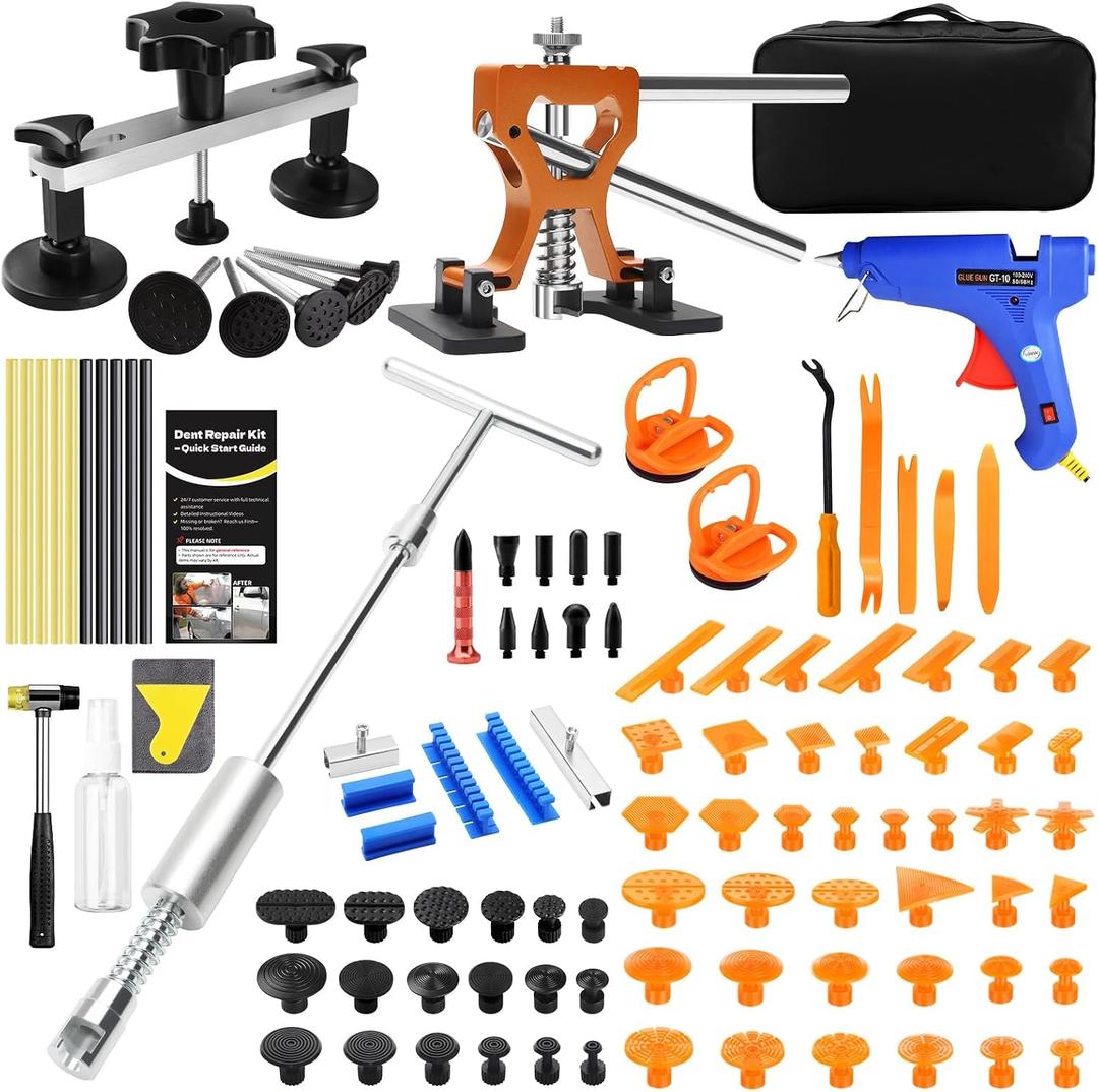 Professional Paintless Dent Repair Kit,Dent Puller Kit with Golden Lifter, Bridge Puller, Slide Hammer T-Bar, Suction Cup for Car Auto Body Hail Damage or Door Ding Removal