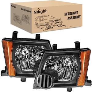 Nilight Headlight Assembly Compatible with 2005 2006 2007 2008 2009 2010 2011 2012 2013 2014 2015 Nissan Xterra OE Style Replacement Black Housing Amber Reflector Headlamp Passenger and Driver Side