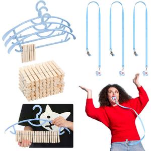 Threehoney 6 Sets Baby Shower Games Pacifiers Necklace and One Handed Wooden Clamp Hanger Game Bridal Shower for Gender Reveal Party Favors Funny Activities Parties(Blue)