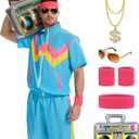 KDFJIEelf 80s Track Suit for Men Women, Short Sleeve Tracksuit Set, 90s Retro Windbreaker Couples Set (Blue, 3X-Large)
