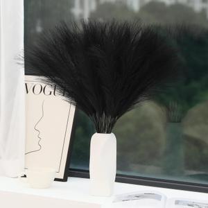 60pcs Black Pampas Grass - 24 Inch Faux Pampas Grass Decor, Short Artificial Pampas Grass for Gothic Room Decoration, Wedding, Party, Halloween and Home Decor (Black)