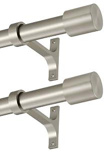 2 Pack Brushed Nickel Window Curtain Rods, Single Curtain Rods 72 to 144 Inch, Decorative Curtain Rods with Cap Finials, Adjustable Window Treatment Curtain Rods, 1-Inch Telescoping Drapery Rods