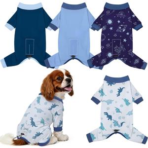 4 Pack Dog Pajamas Pet Costumes Dog Jammies Onesies Sweatshirt Adjustable Breathable Stretchy Clothes for Puppy Large Dogs Girls Boys,L (Dinosaur, Blue, Starry Sky, Navy)