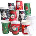 100 Pack 12 oz Paper Cups with Lids, Disposable Coffee Cups for Christmas, To Go Cups for Hot and Cold Drinks, Beverage