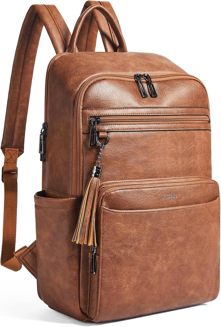 Laptop Backpack for Women 15.6 inch Laptop Leather Backpack Fashion Travel Backpacks for Work College Brown