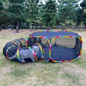 Outdoor Cat Enclosures, Cat Playground Portable Catio Mesh Tent, Outside Circle Playpen Tunnel for Kitty, Rabbit, Puppy and Small Animals