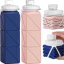 Popdigito Collapsible Water Bottles 2 Pack Compact Portable,Leakproof,Bpa-Free Silicone Bottles For Travel,Hiking,Camping,Gym,Outdoor Sports.Curable,Lightweight,Reusable For On-The-Go Hydration (Light Pink+Dark Blue)