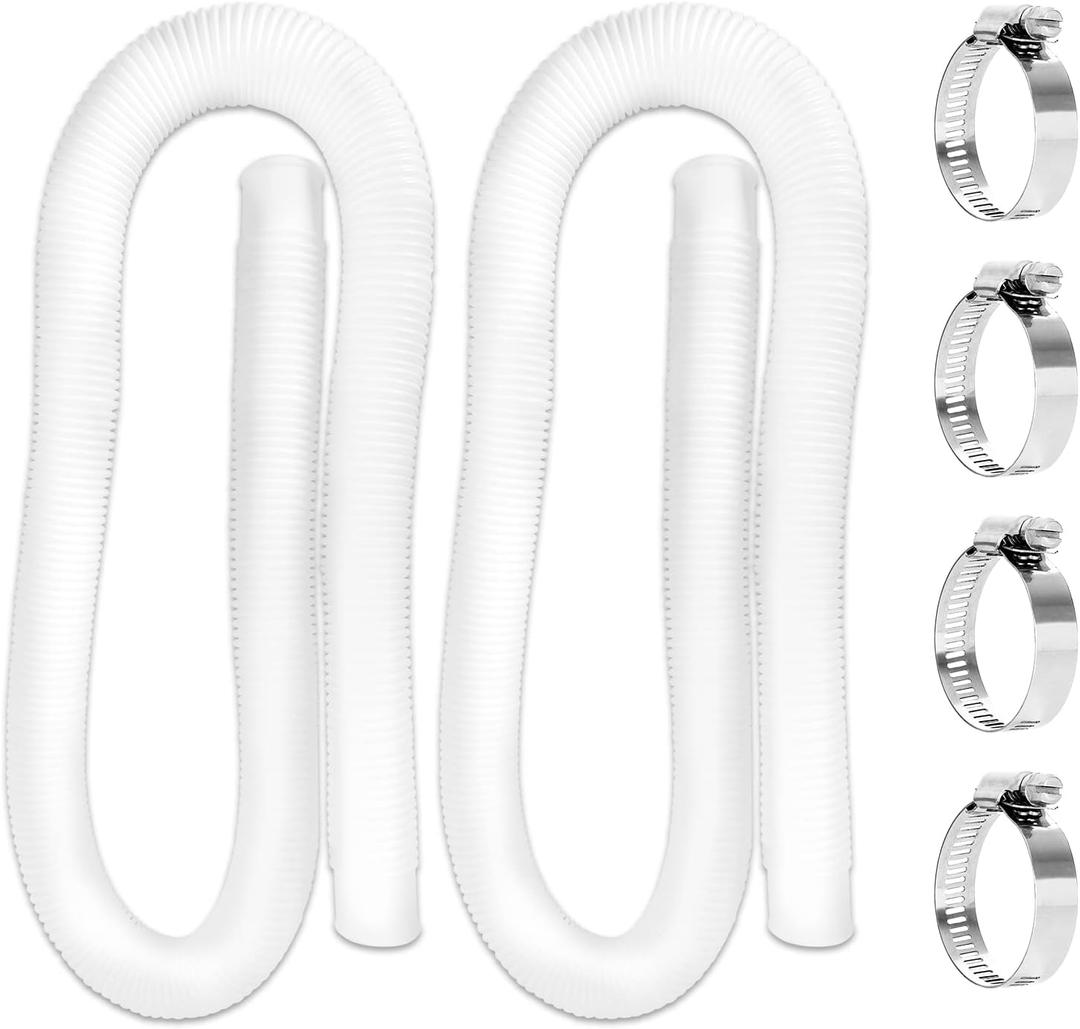 1.5" x 59" Pool Hoses Compatible with Intex Pool Skimmer Surface Pump Filter, Pump Hoses Tubes for Above Ground Pool Sand Filter, 2 Packs with 4 Hose Clamps