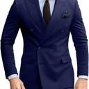 Double Breasted Suit Men Slim Fit 2 Pieces Suit Blazer Pants Formal 2 Button Tuxedo Jacket for Wedding Business Prom (4X-Large, Navy)