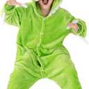 Unisex Children Animal Onesie Pajamas,Kids Flannel Halloween Cosplay Costume/Homewear/Sleepwear (Green)