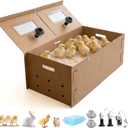 AsFrost 33" Extra Large Chick Brooder Box for 40 Chicks, Dual 75W No-Light Ceramic Heat Lamps, Adjustable Thermostat, 6 Waterproof Pads, Poultry Brooder for Quail, Rabbits & Reptiles