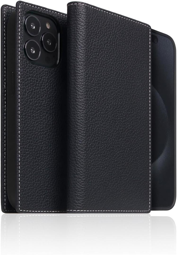 D8 Full Grain Leather Wallet Case for iPhone 15 Pro - [2-in-1] Handcrafted Detachable Diary Style with Magnetic MagSafe Back Cover, Gift Box Included (Black Blue)