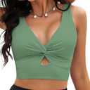 GRAPENT Bikini Tops for Women Cropped StrapCore Tankini Tops Beach Padded Knot Twist Cut Out Adjustable Swimwear Top Only, Size M