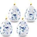 2 x Lyrow Easter Egg Candles for Decor, Chinoiserie Blue Bunny Votive Candles Vintage Unscented Smokeless Tealights for Party Decorations Table Home Gift Spring Celebration