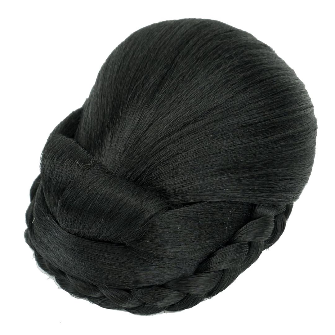 IMISSU Braided Chignon Dancer Hair Cover Donut Hair Pieces Scrunchies Hair Bun Wig Clips Updo Wedding Party for Women (M6 Black)
