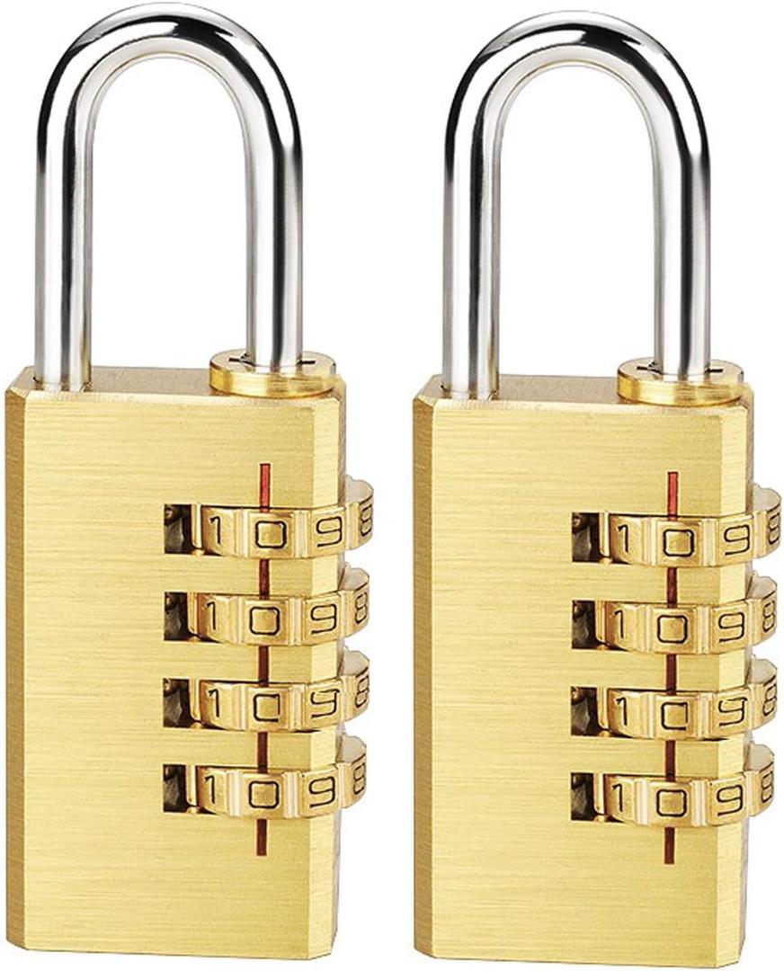 2 Pack Combination Padlock, 4 Digit Resettable Padlock, Combo Lock for School, Gym Locker, Employee Locker, Hasp Storage, Fence, Gate (Gold)