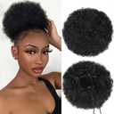 Afro Puff Ponytail Extension Synthetic Black 80 Grams Afro Puff Drawstring Clip on Kinky Curly Bun for Black Women(1B Black)
