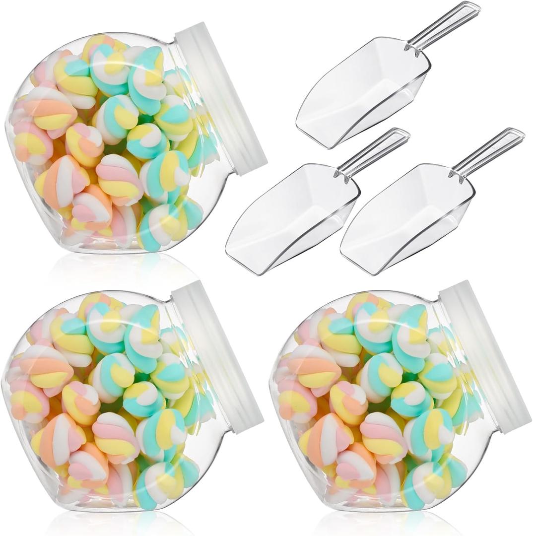 Umigy Plastic Candy Jar with Lid for Candy Buffet with Mini Acrylic Plastic Kitchen Scoop 42 oz Clear Candy Container Cookie Jar for Kitchen Counter Decorative(2 Sets)