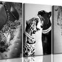 3 Pcs Black and White Cheetah Canvas Wall Art (24Lx16W-Canvas)