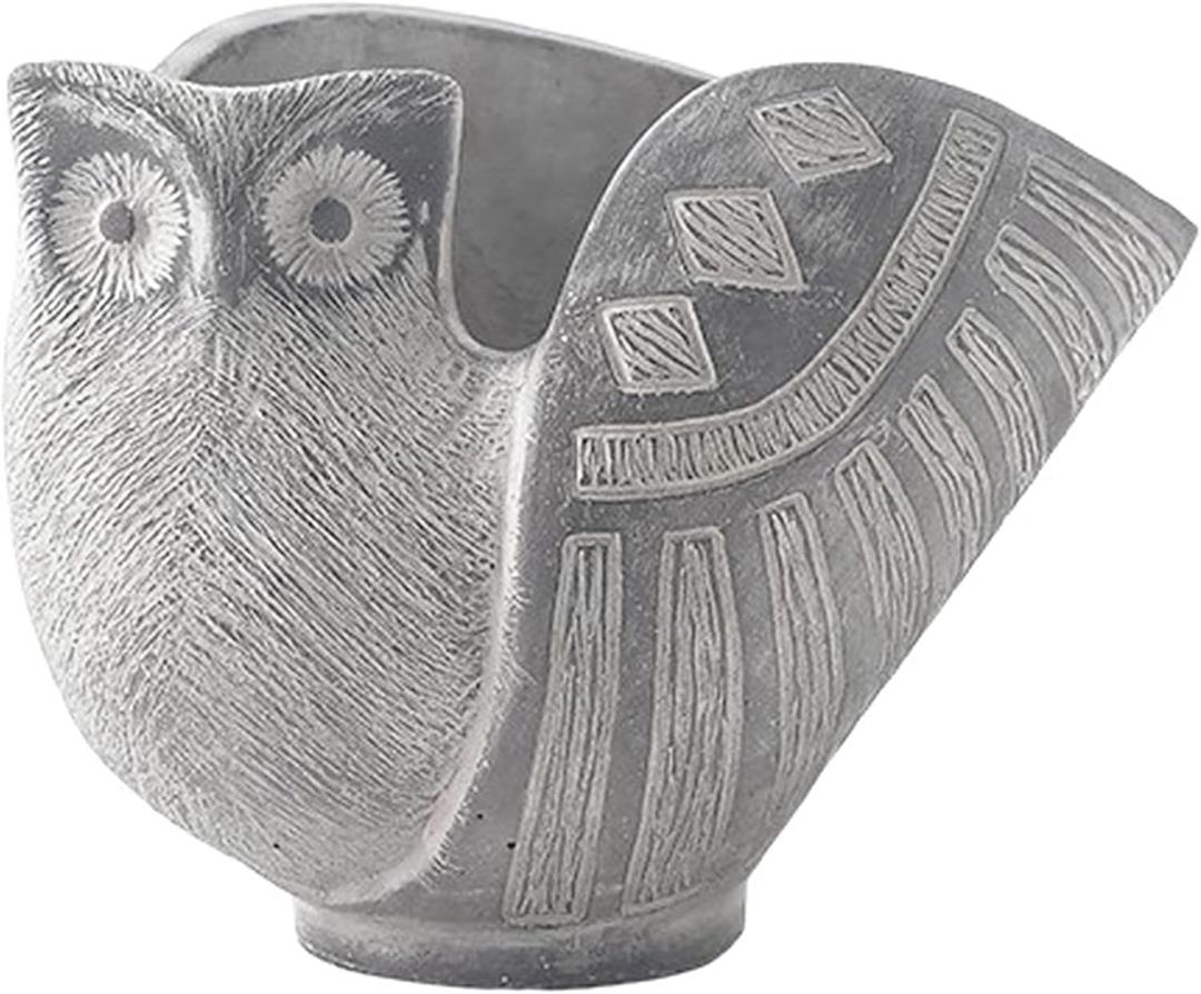Concrete Owl Animal Planter, Rustic Vintage Style Cement Plant Pot for Home & Garden, Decorative Planter with Drainage Hole, Animal Flower Vase & Garden Sculpture (Large, Gray)