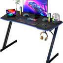 BestOffice 39" Gaming Desk Computer Gaming Desk Z Shaped Gaming Workstation Ergonomic Gaming Table with Headphone Hook for Game Players,Black&Blue
