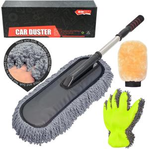 Ultimate Car Duster - The Best Microfiber Multipurpose Duster - Pollen Removing - Exterior or Interior Use - Lint Free - Long Unbreakable Extendable Handle (Premium Car Duster 2 Piece Set)
