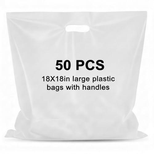 Maitys 50 Pcs 18"x18" White Plastic Bags with Handles Large Merchandise Shopping Bags for Small Business, Retail, Boutique Stores, Gifts