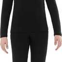 Merino Wool Base Layer Kids Set, Thermal Underwear for Unisex Kids Wool Base Layer Top Bottom (Small, Black-180)