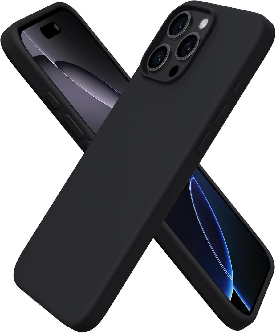 ORNARTO Compatible with iPhone 16 Pro Max Case 6.9", Slim Liquid Silicone 3 Layers Soft Gel Rubber Shockproof Protective Cover with Anti-Scratch Microfiber Lining-Black