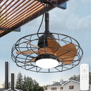 Outdoor Ceiling Fans with Lights for Patios, Plug in Gazebo Ceiling Fan with Remote Control,Waterproof Caged Hanging Fans with Hook 3CCT 6-Speed for Porch Pergola