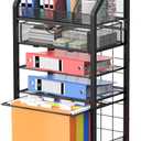 5 Tier Rolling File Cart with Drawer, Metal Office File Cart Organization with Sliding Trays, Teacher Carts with Wheels, Paper Letter Storage Hanging Files Folders for Workspace,Home,School Classroom