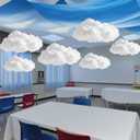 VioraWhite 9 Pcs Blue Sky White Cloud Ceiling Decor Include 12 x 2 ft Fluorescent Light Covers 6 Packs Imitation Artificial 3D Cloud Props Classroom DIY Hanging Ornament Picnic Party Decorations