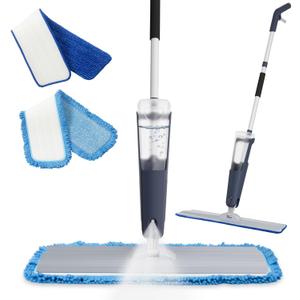 24" Dry mops for Floor Cleaning, Microfiber mop Spray System, Commercial Heavy-Duty Wet mops with 28oz Big Tank, 2 Washable Pads (Commercial Blue, 24inch-1Pack)