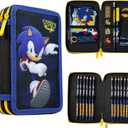 SONIC THE HEDGEHOG Pencil Case for Kids Stationery Set Pens Colored Pencils Mini Notebook School Supplies Gamer Gifts for Boys