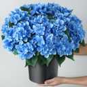FOTEEWL Artificial Hydrangea Flower Topiary Trees - 2 Sets Faux Silk Flower Potted Plant, UV Resistant Fake Outdoor Hydrangea Bush for Front Door, Farmhouse,Garden, Porch Decor (Blue)