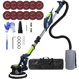 Drywall Sander, 2026 Upgraded 8-Amp Popcorn Ceiling Removal Tool with 7 Variable Speed 800-1800RPM, Drywall Sander with Vacuum Dust Collector with LED Light, Extendable Handle,12pcs Sanding Discs,Blue