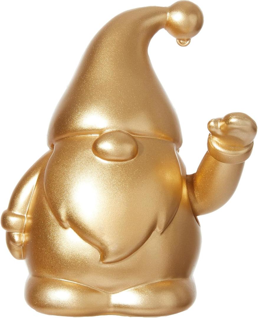 WDS WONDROUS Christmas Gnome Decor, Santa Figurine Gold Handmade Elf Waving Arm Decor for Home Office Shelf Tabletop Holiday Decoration (6.3") (set of 1)