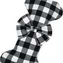 Senneny Pet Dog Christmas Stockings Classic Buffalo Black White Plaid Large Bone Shape Hanging Christmas Stocking for Dogs Pets (17"L x 10"W, Black and White - 1 Pack)