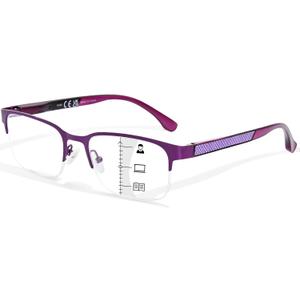 FONHCOO Progressive Multifocal Reading Glasses for Women Men, Metal Half Frame Blue Light Computer Readers with Spring Hinges