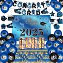 Graduation Decorations Party Supplies, Grad Party Supplies Class of 2025 Congrats Grad Party Decorations Graduation Party Decoration with Grad Balloons Hanging Swirls Backdrop Tablecloth, Blue